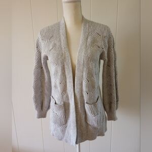 Time and Tru Cardigan Sweater Womens Small Gray Open Front Crochet Knit